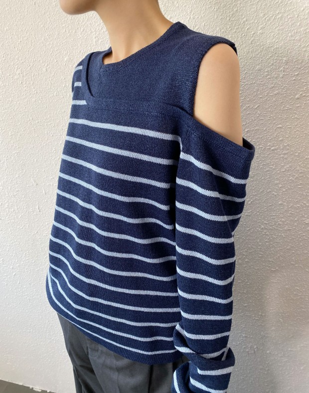 Navy Double Layer Stripe Top #250342